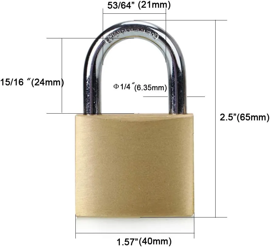 ABRAFOX Lock Solid Brass Keyed Different Padlock-（1-9/16 inch 40mm 2pack