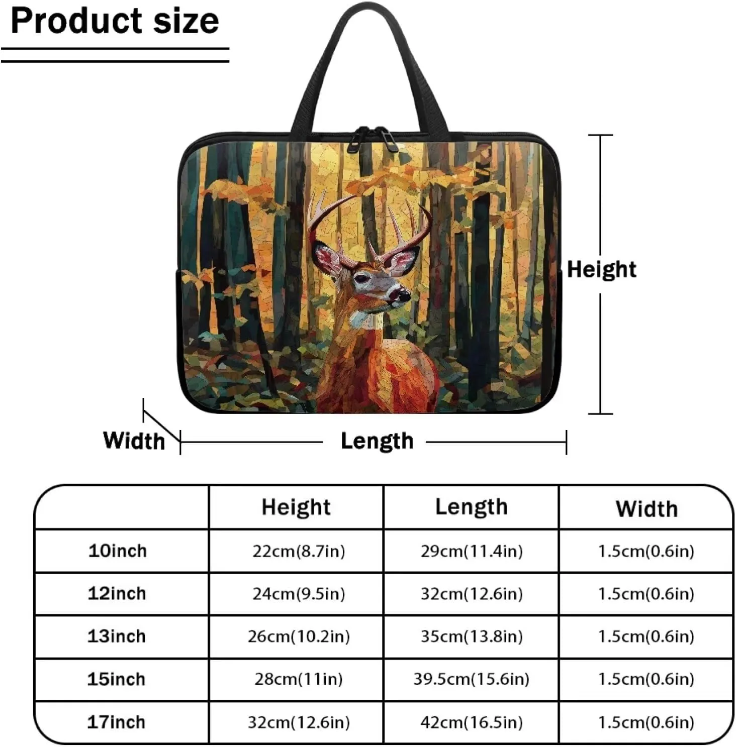 Abstract Forest Hunting Elk Print Laptop Sleeve Case Briefcase Lightweight Travel Laptop Bag with Handle Waterproof Carrying Bag for Student Work Study, 12inch