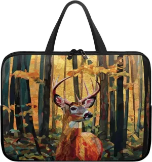 Abstract Forest Hunting Elk Print Laptop Sleeve Case Briefcase Lightweight Travel Laptop Bag with Handle Waterproof Carrying Bag for Student Work Study, 12inch