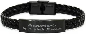 Accountant Braided Leather Bracelet, Accountants do it with Precision, Laser Engraved, Stainless Steel Wristband