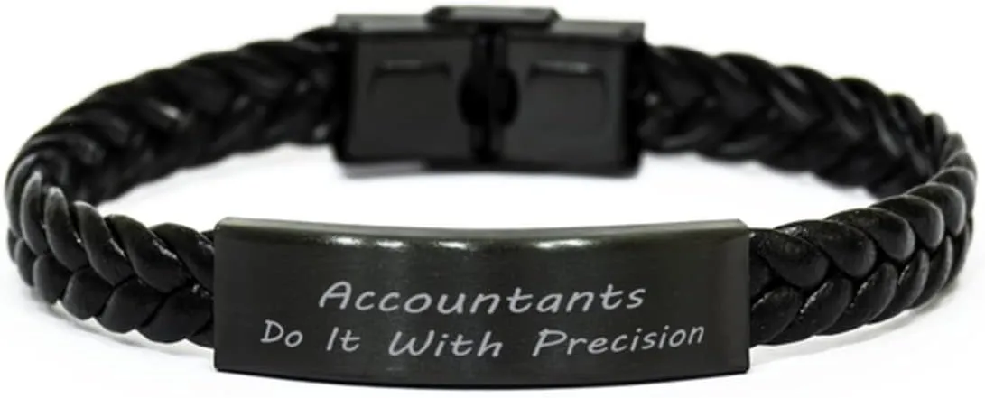 Accountant Braided Leather Bracelet, Accountants do it with Precision, Laser Engraved, Stainless Steel Wristband