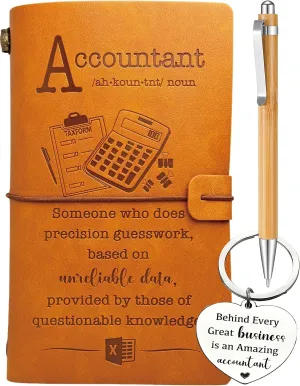Accountant Gifts for Women, Accountant Leather Journal 140 Pages Notebook, Accountant Keychain, Accounting Gifts Ideas, Humor Gift for Accountant Birthday Graduation Retirement Christmas