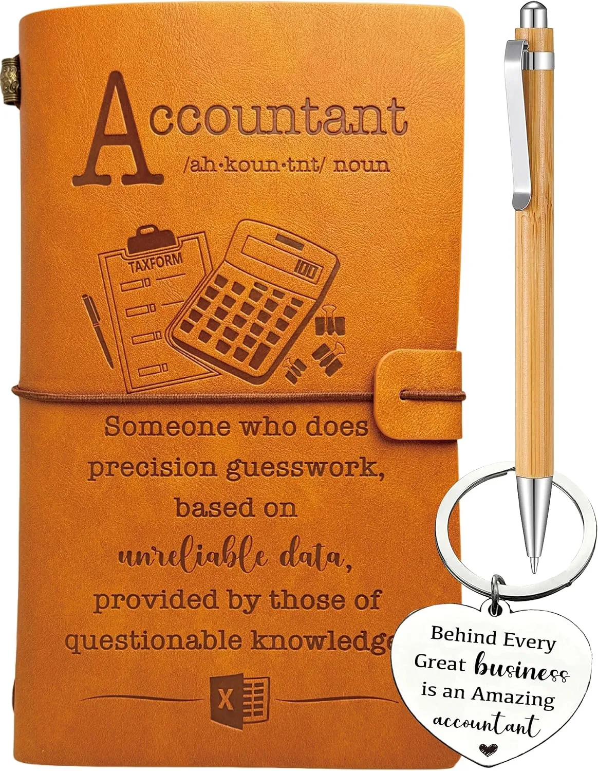 Accountant Gifts for Women, Accountant Leather Journal 140 Pages Notebook, Accountant Keychain, Accounting Gifts Ideas, Humor Gift for Accountant Birthday Graduation Retirement Christmas