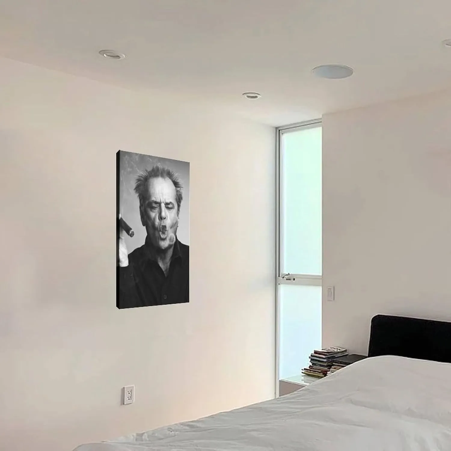 Actor Jack Nicholson Smoking A Cigar And Blowing Smoke Rings Black And White Art Deco Aesthetic Poster (1)Wall Poster Art Canvas Printing Living Room Office Bedroom Aesthetic Poster 12x18inch(30x45cm)