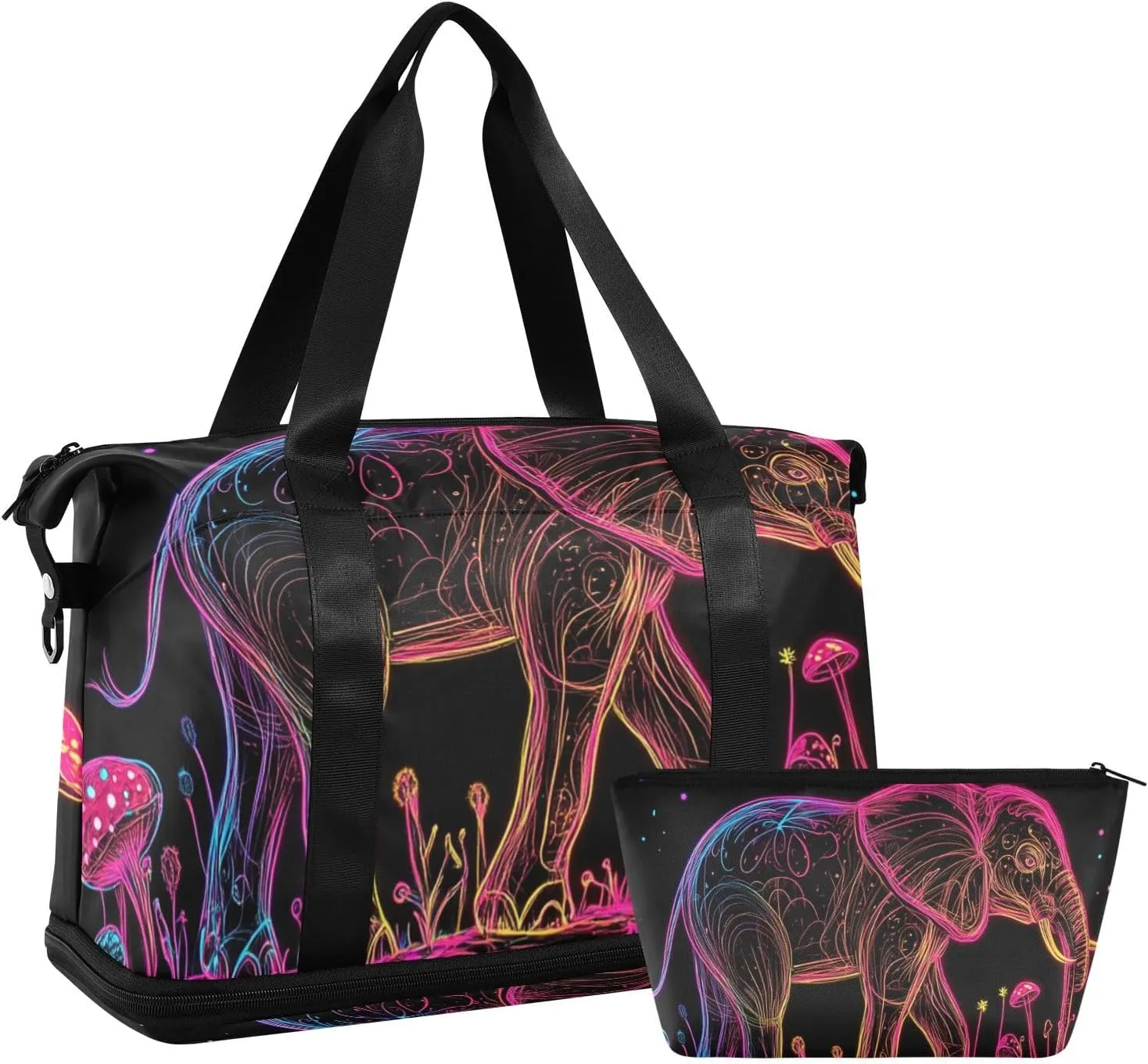 Aesthetic Elephant Duffel Bag Overnight Weekender Bags with Toiletry Bag for Trekking 2 Pcs Set