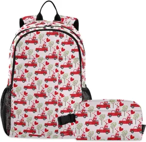 Aflyko Kid Backpack with Lunch Box Romance Truck Gnome Green Tree Back to School Bookbag for Boys Girls Primary Daycare Daypack Laptop Pack Hiking Camping Travel
