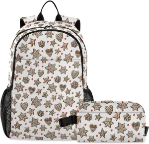Aflyko Kid Backpack with Lunch Box Seasonal Gingerbread Cookies Back to School Bookbag for Boys Girls Primary Daycare Daypack Laptop Pack Hiking Camping Travel