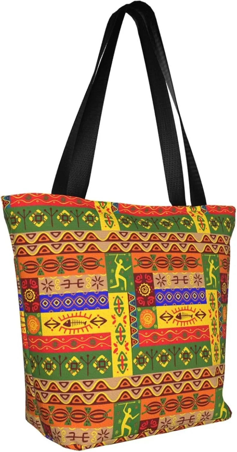 African National Patterns Print Shoulder Tote Bag Women'S Large Size Handbag Casual Tote Shopping Bag For Women