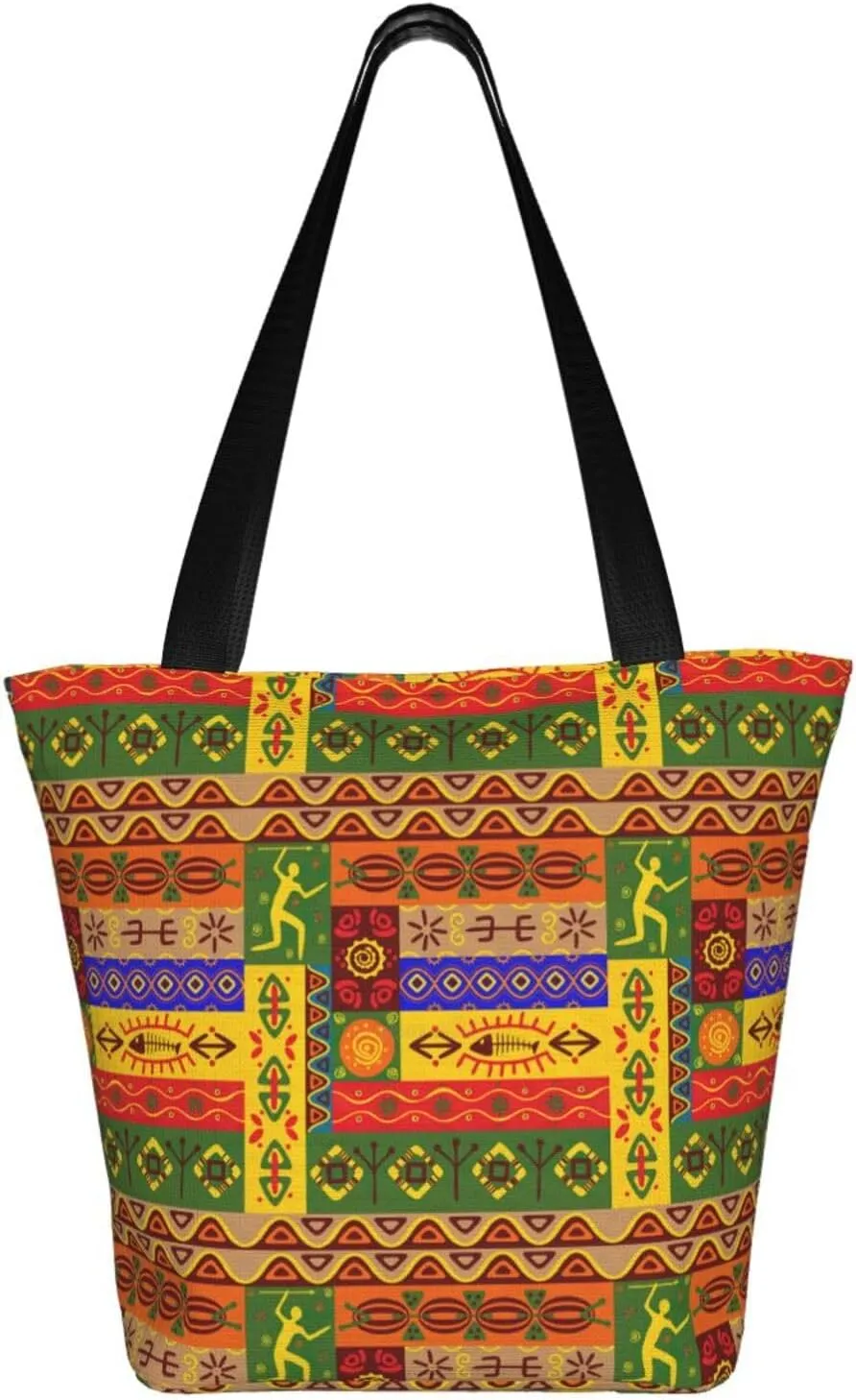 African National Patterns Print Shoulder Tote Bag Women'S Large Size Handbag Casual Tote Shopping Bag For Women