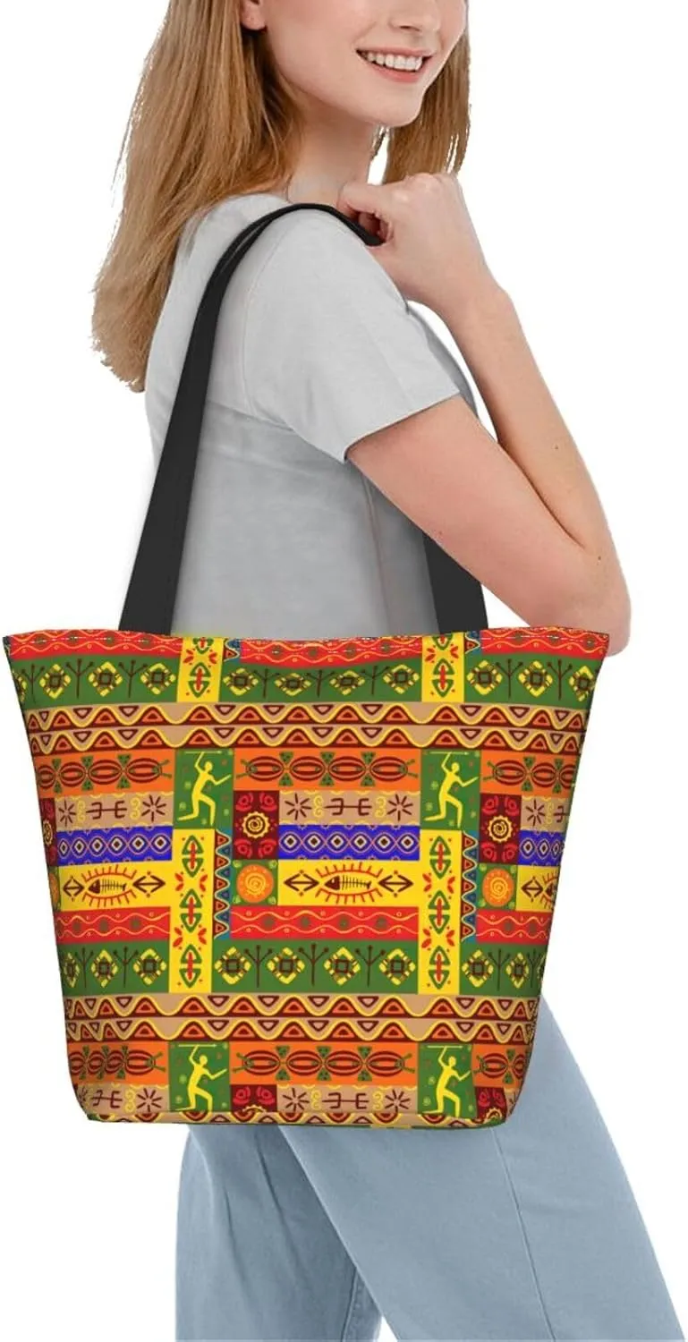 African National Patterns Print Shoulder Tote Bag Women'S Large Size Handbag Casual Tote Shopping Bag For Women