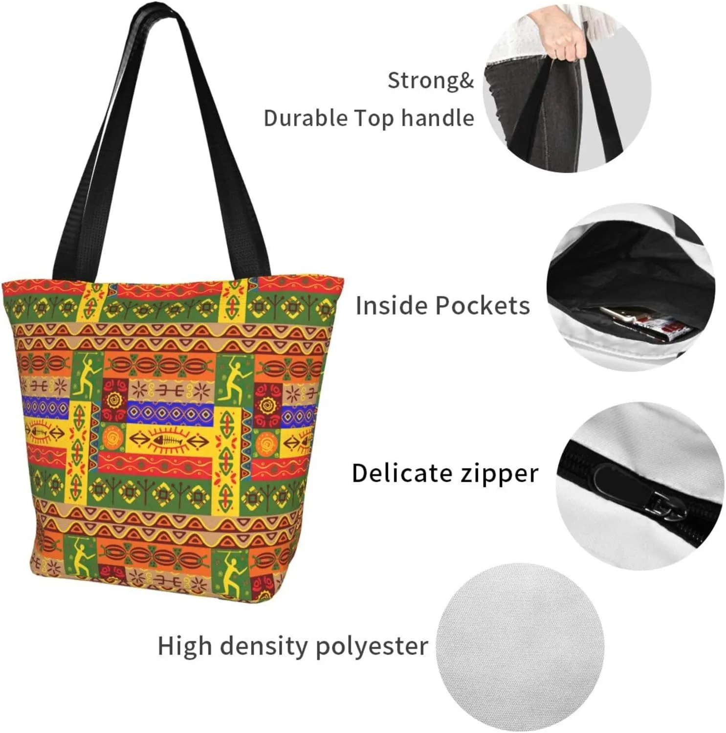 African National Patterns Print Shoulder Tote Bag Women'S Large Size Handbag Casual Tote Shopping Bag For Women