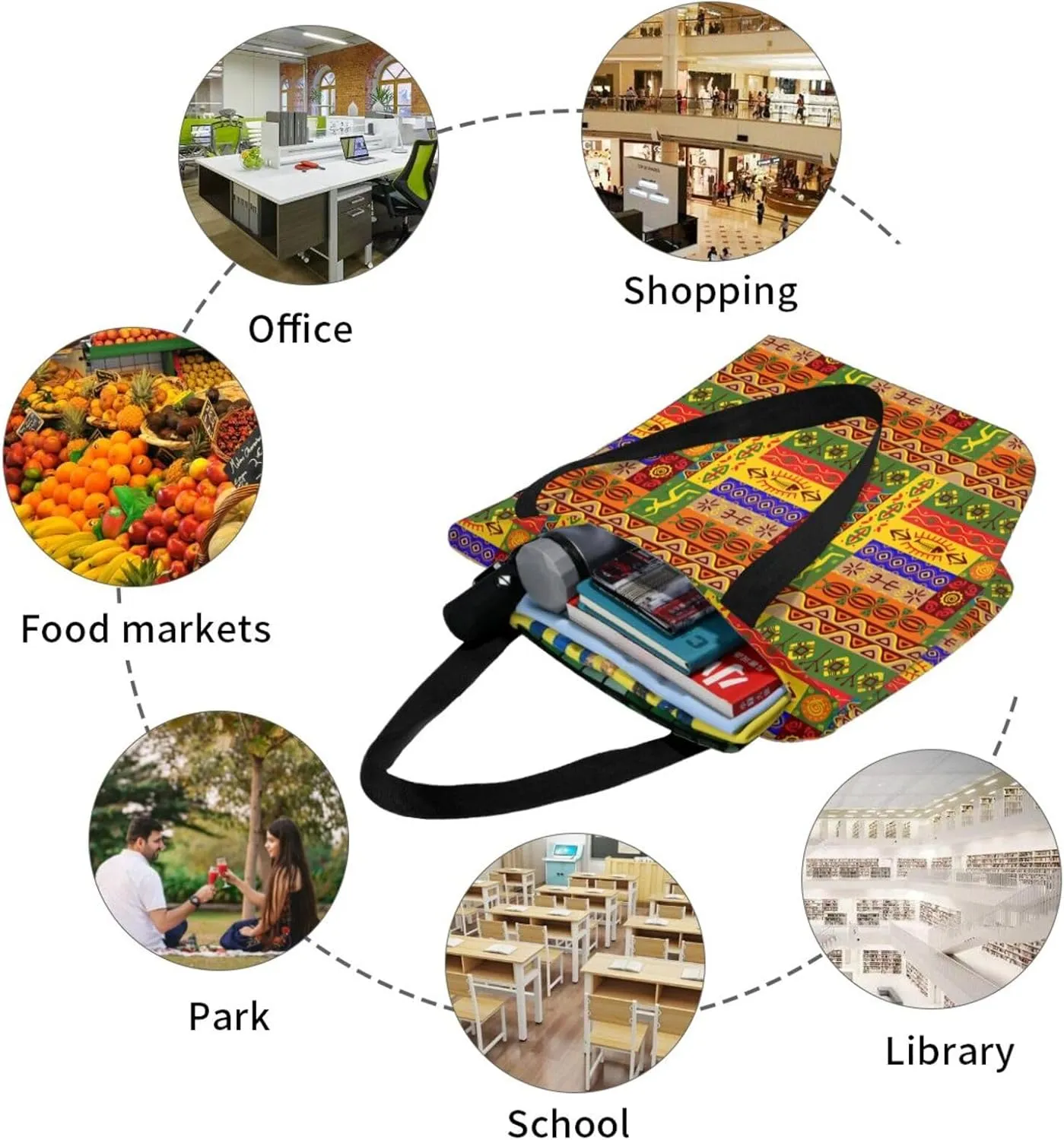 African National Patterns Print Shoulder Tote Bag Women'S Large Size Handbag Casual Tote Shopping Bag For Women