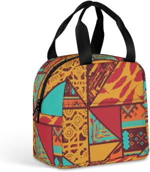 African Native Pattern Reusable Lunch Bento Box Insulated Portable Handbags for Office Work Picnic for Men Women
