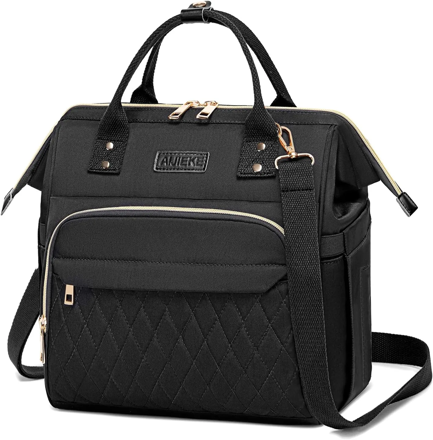 AIJIEKE Lunch Bag for Women, Large Lunch Box for Work Insulated Lunch Bag, Adult Leak Proof Lunch Tote Cooler Bag with Side Pockets & Adjustable Strap, Lunch Purse for Picnic Beach, Black