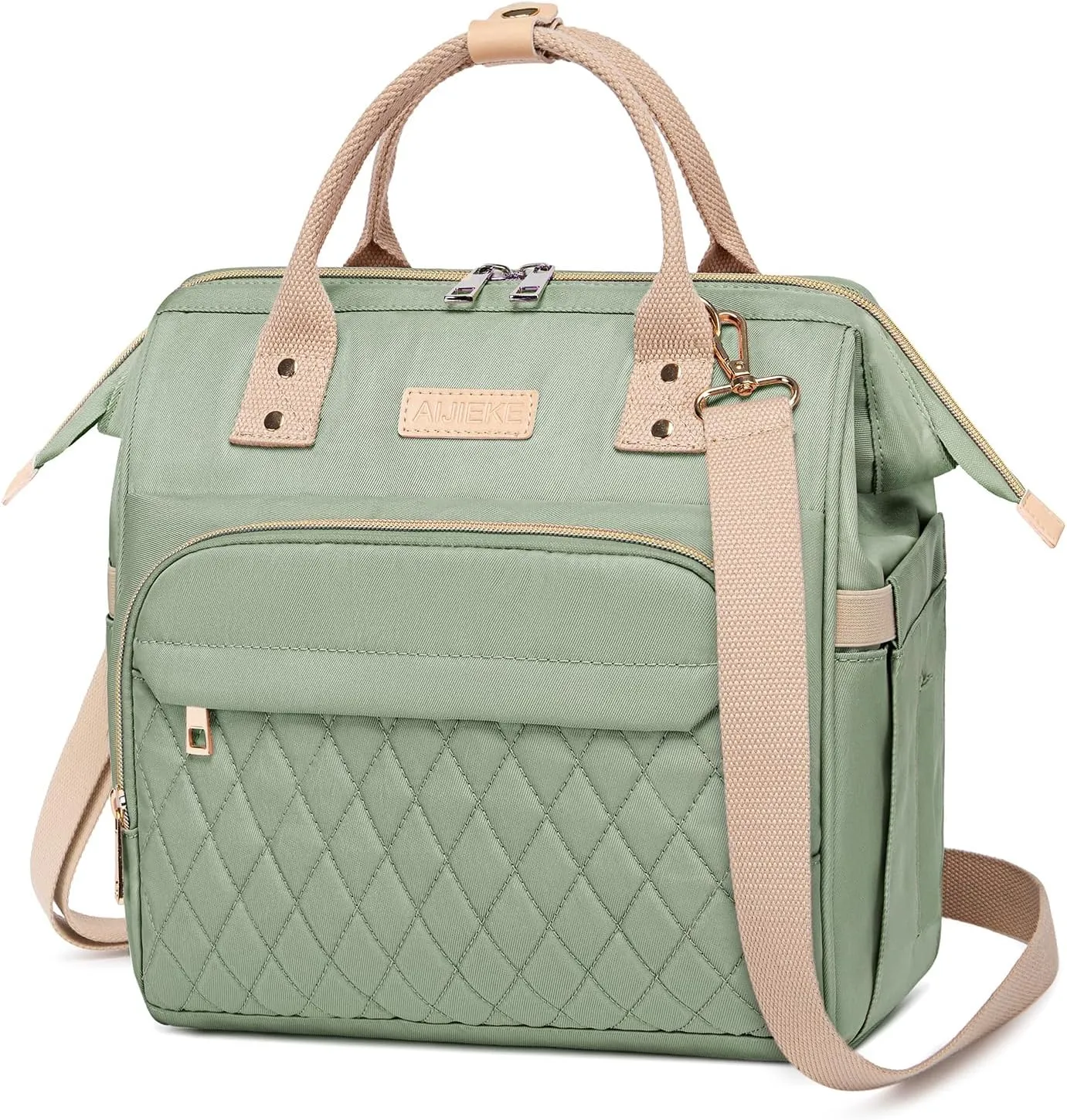 AIJIEKE Lunch Bag for Women, Large Lunch Box for Work Insulated Lunch Bag, Adult Leak Proof Lunch Tote Cooler Bag with Side Pockets & Adjustable Strap, Lunch Purse for Picnic Beach, Green