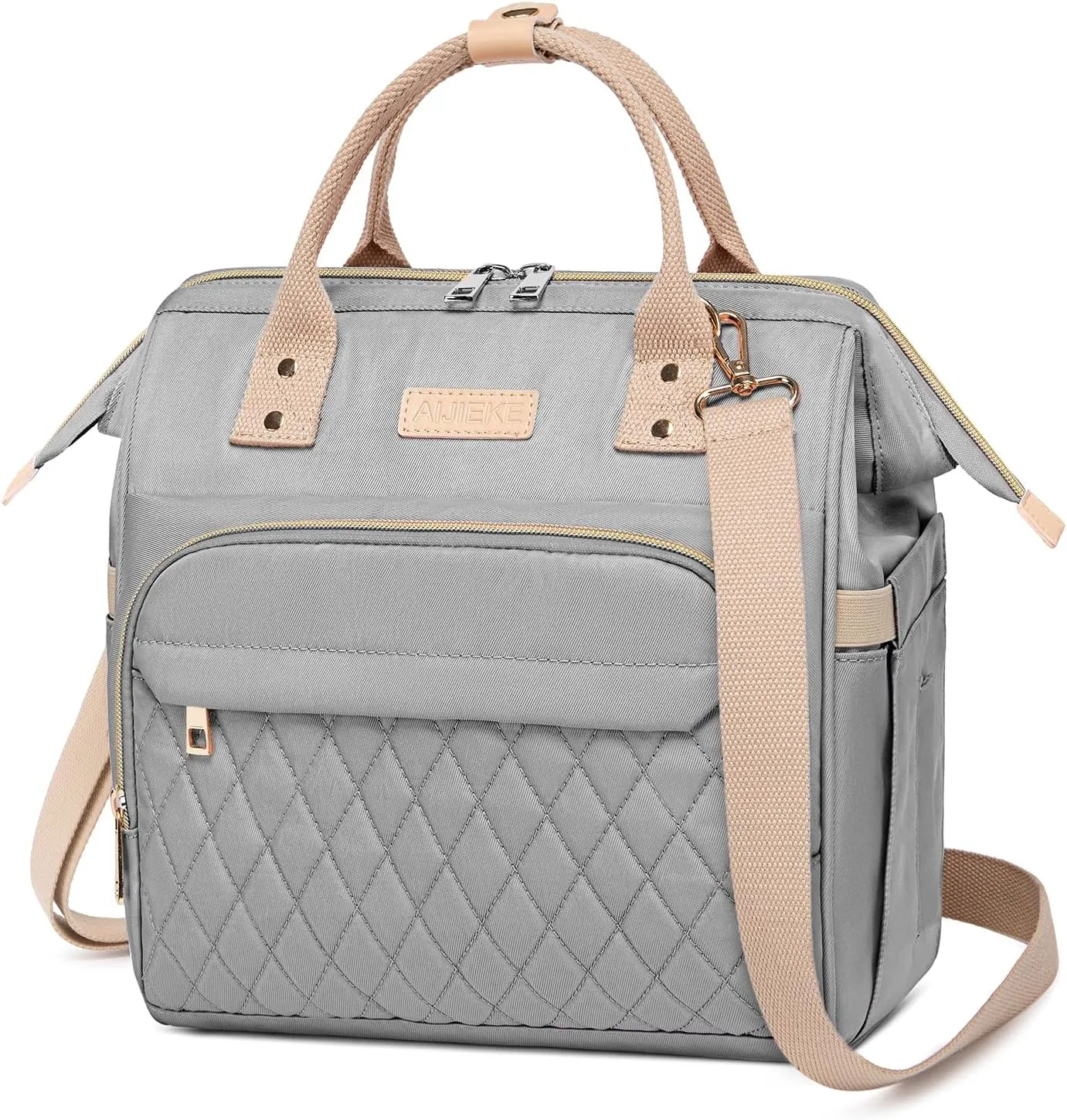 AIJIEKE Lunch Bag for Women, Large Lunch Box for Work Insulated Lunch Bag, Adult Leakproof Lunch Tote Cooler Bag with Side Pockets & Adjustable Strap, Lunch Purse for Picnic Beach Hiking, Grey