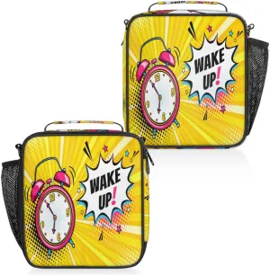 Alarm Clock Insulated Lunch Bag Reusable Waterproofing Lunch Box with Shoulder Strap Handle and Water Bottle Net Bag for Travel Camping Beach Picnic