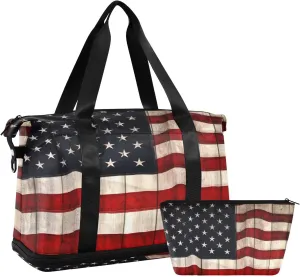 ALAZA American Flag Patriotic Travel Duffel Bag for Women Men Sports Gym Bag with Shoe Compartment Tote Weekender Overnight Bags with Wet Pocket for Travel, Gym,Yoga,Swimming