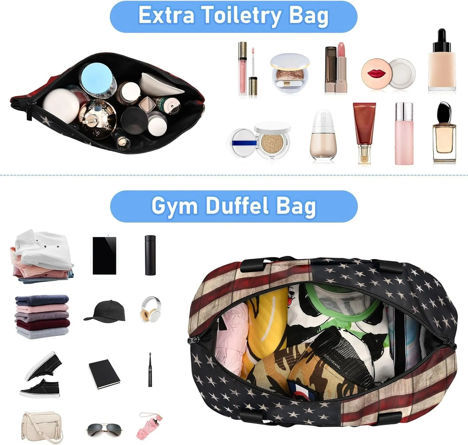 ALAZA American Flag Patriotic Travel Duffel Bag for Women Men Sports Gym Bag with Shoe Compartment Tote Weekender Overnight Bags with Wet Pocket for Travel, Gym,Yoga,Swimming