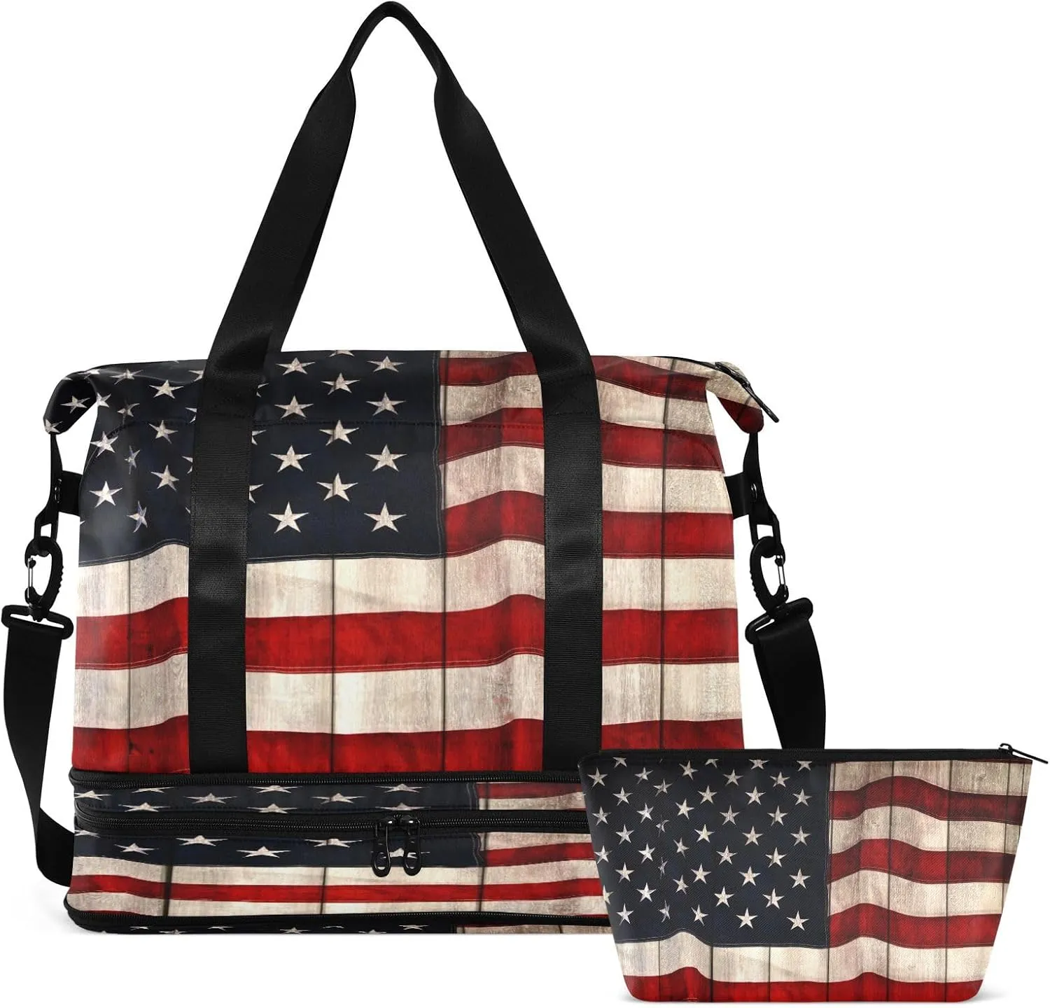 ALAZA American Flag Patriotic Travel Duffel Bag for Women Men Sports Gym Bag with Shoe Compartment Tote Weekender Overnight Bags with Wet Pocket for Travel, Gym,Yoga,Swimming