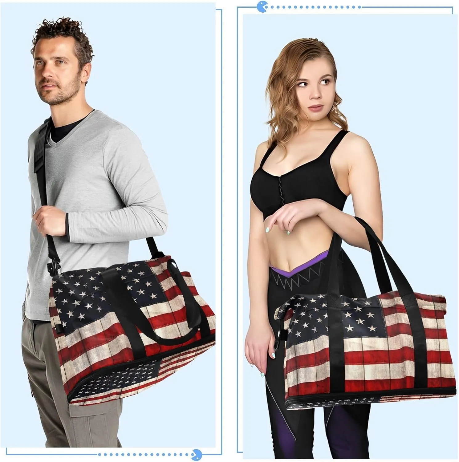 ALAZA American Flag Patriotic Travel Duffel Bag for Women Men Sports Gym Bag with Shoe Compartment Tote Weekender Overnight Bags with Wet Pocket for Travel, Gym,Yoga,Swimming
