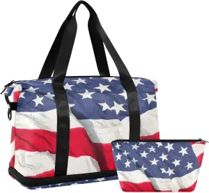 ALAZA American Flag Travel Duffel Bag for Women Men Sports Gym Bag with Shoe Compartment Tote Weekender Overnight Bags with Wet Pocket for Travel,Gym,Yoga,Swimming