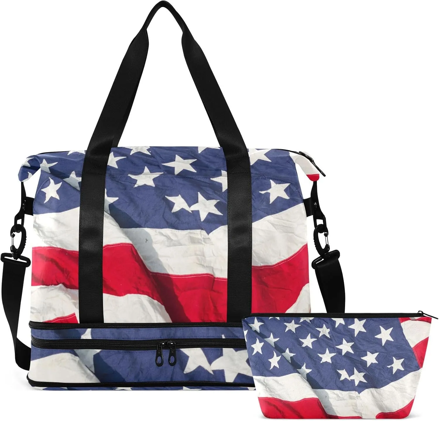 ALAZA American Flag Travel Duffel Bag for Women Men Sports Gym Bag with Shoe Compartment Tote Weekender Overnight Bags with Wet Pocket for Travel,Gym,Yoga,Swimming