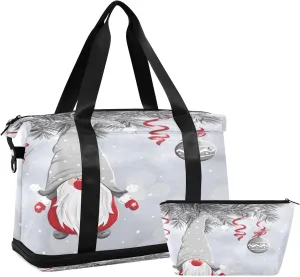 ALAZA Christmas Gnome Pine Branch Snowflake Grey Travel Duffel Bag for Women Men Sports Gym Bag with Shoe Compartment Tote Weekender Overnight Bag with Wet Pocket for Travel, Gym,Yoga,Swimming