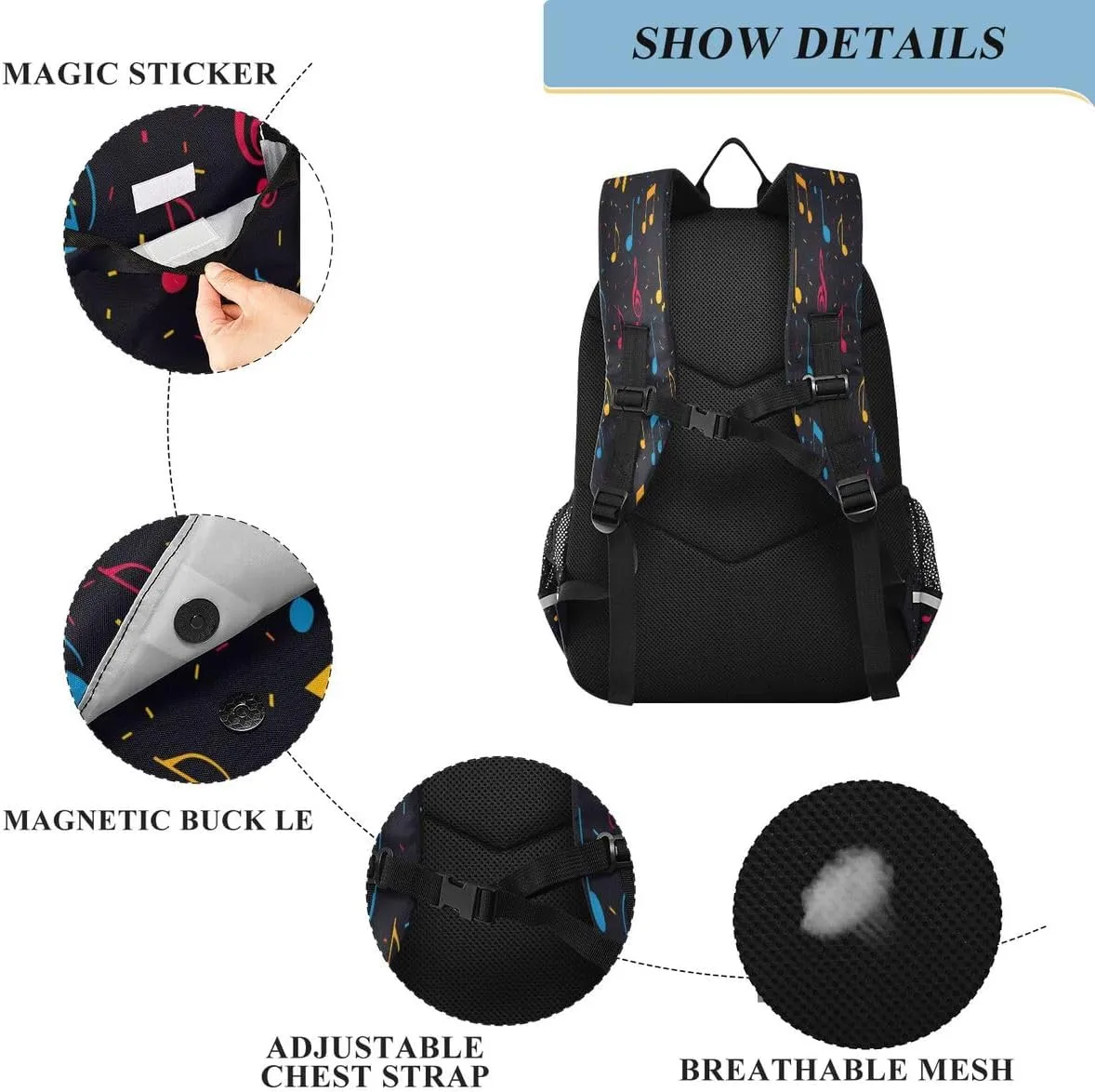 ALAZA Music Note on Black Backpack College Middle High School Bag Laptop Bag Casual Dayback Travel Business 17 inch