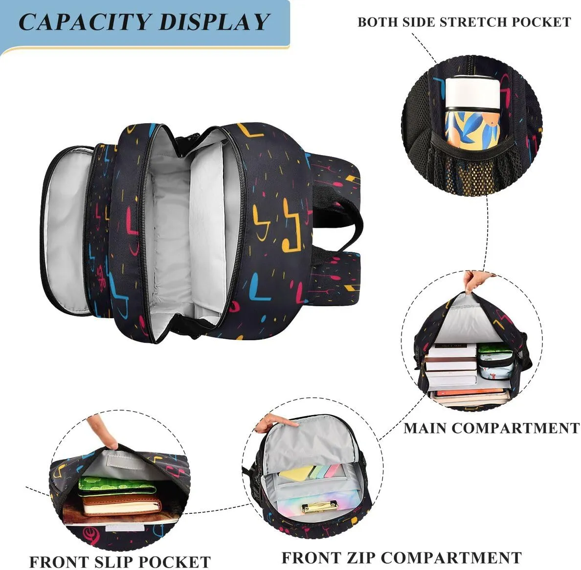 ALAZA Music Note on Black Backpack College Middle High School Bag Laptop Bag Casual Dayback Travel Business 17 inch