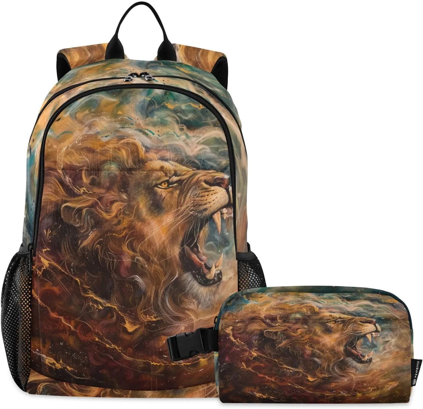 ALAZA Retro Roar Lion Backpack Bookbag Notebook Laptop Bag Casual Travel Daypack with Lunch Bag for Women Men