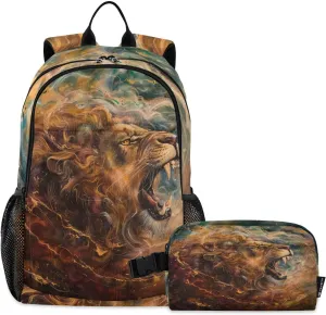 ALAZA Retro Roar Lion Backpack Bookbag Notebook Laptop Bag Casual Travel Daypack with Lunch Bag for Women Men