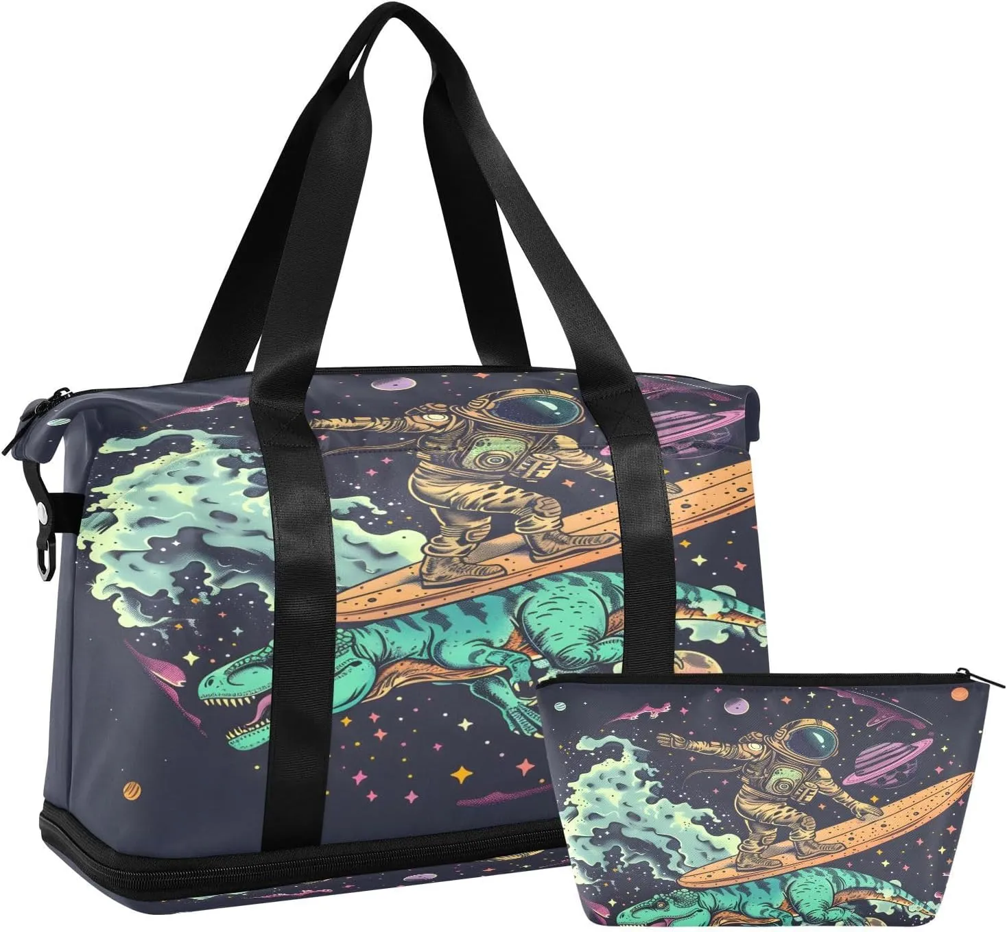 ALAZA Spaceman Astronaut Skateboard in Space Travel Duffel Bag for Women Men Sports Gym Bag with Shoe Compartment Tote Weekender Overnight Bag with Wet Pocket for Travel, Gym,Yoga,Swimming