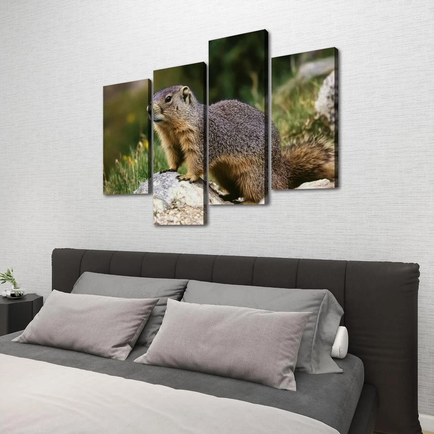 Alpine Marmot marmota marmota Adult standing Rocks Canvas Prints Wall Decor 4 Pieces Contemporary Framed Artworks for Living Room Bedroom Bathroom Office Home Decoration Gifts