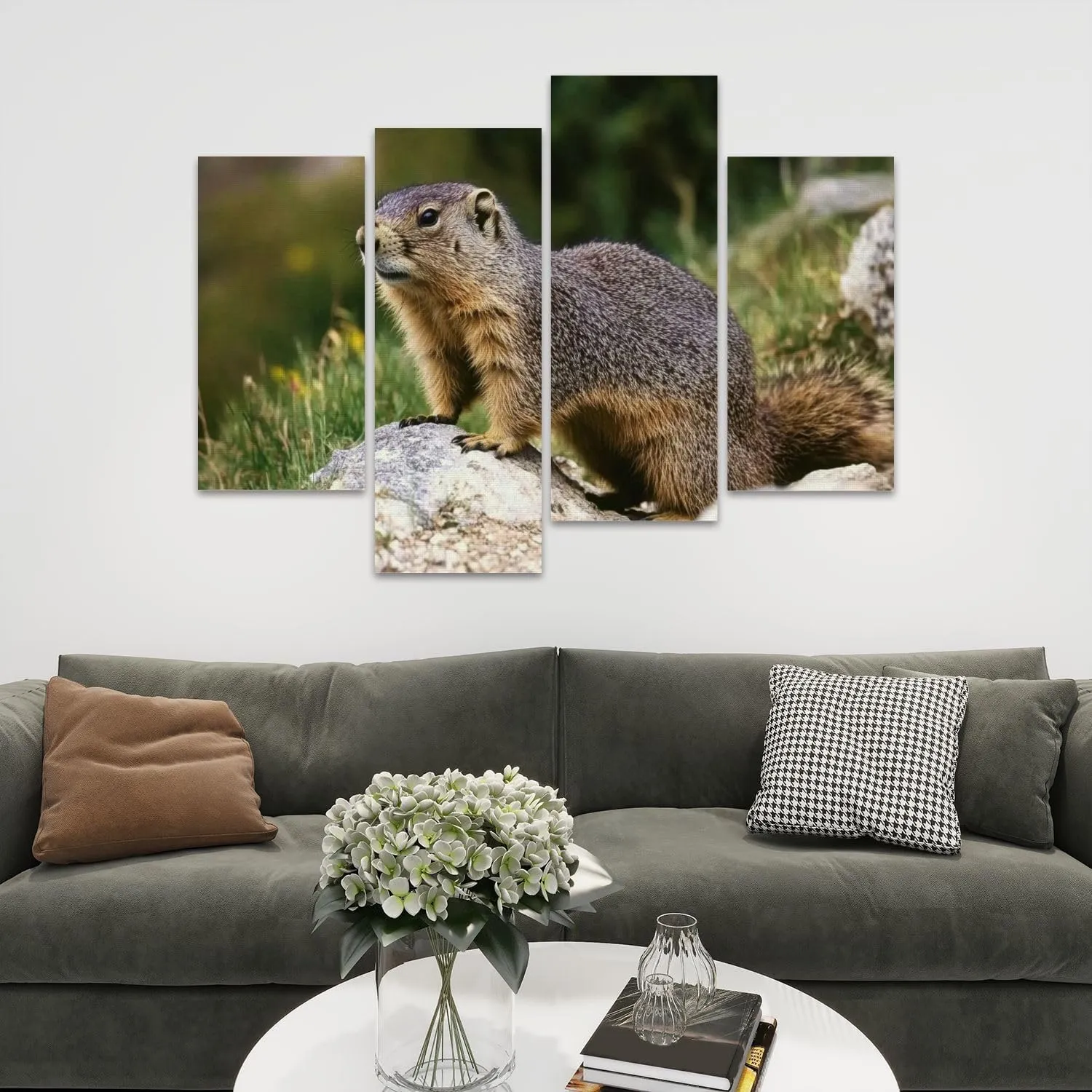 Alpine Marmot marmota marmota Adult standing Rocks Canvas Prints Wall Decor 4 Pieces Contemporary Framed Artworks for Living Room Bedroom Bathroom Office Home Decoration Gifts