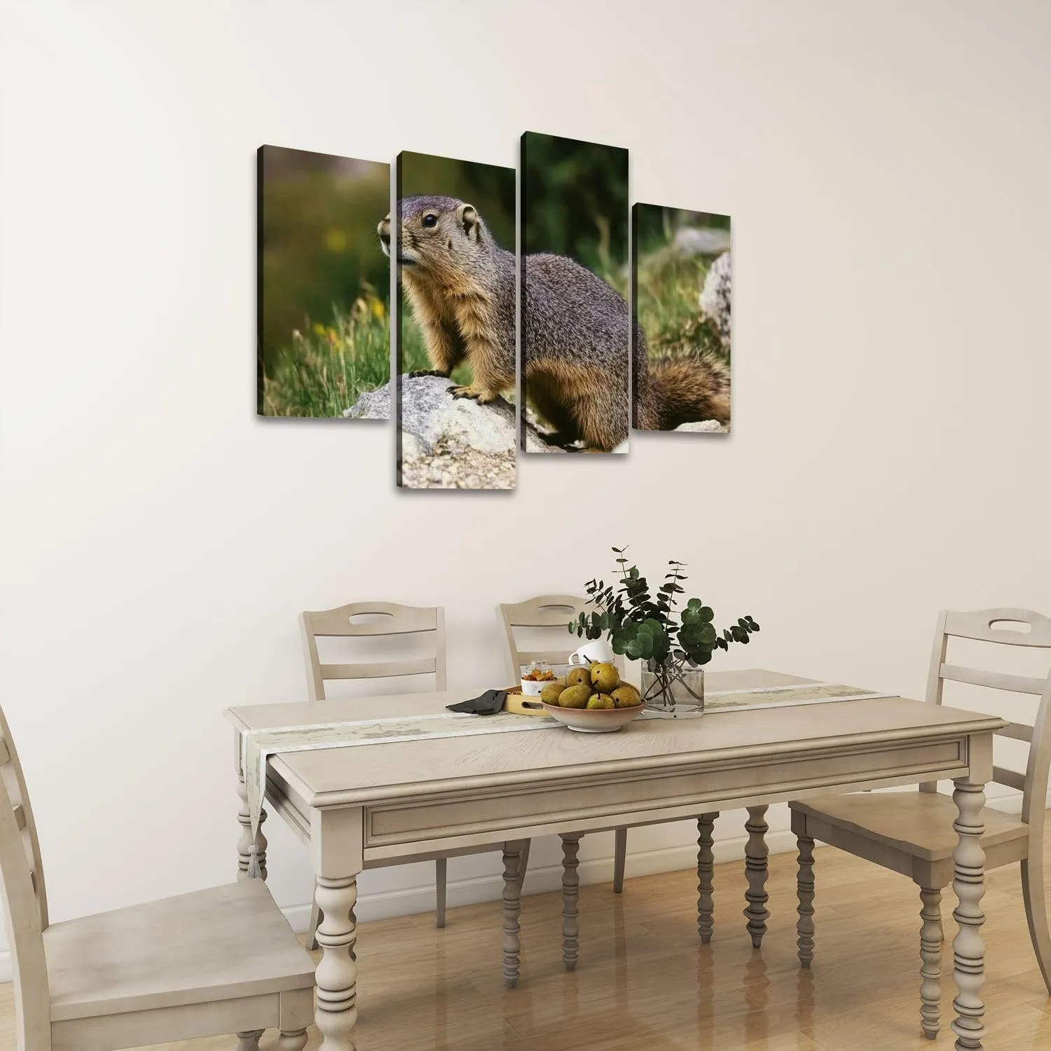 Alpine Marmot marmota marmota Adult standing Rocks Canvas Prints Wall Decor 4 Pieces Contemporary Framed Artworks for Living Room Bedroom Bathroom Office Home Decoration Gifts