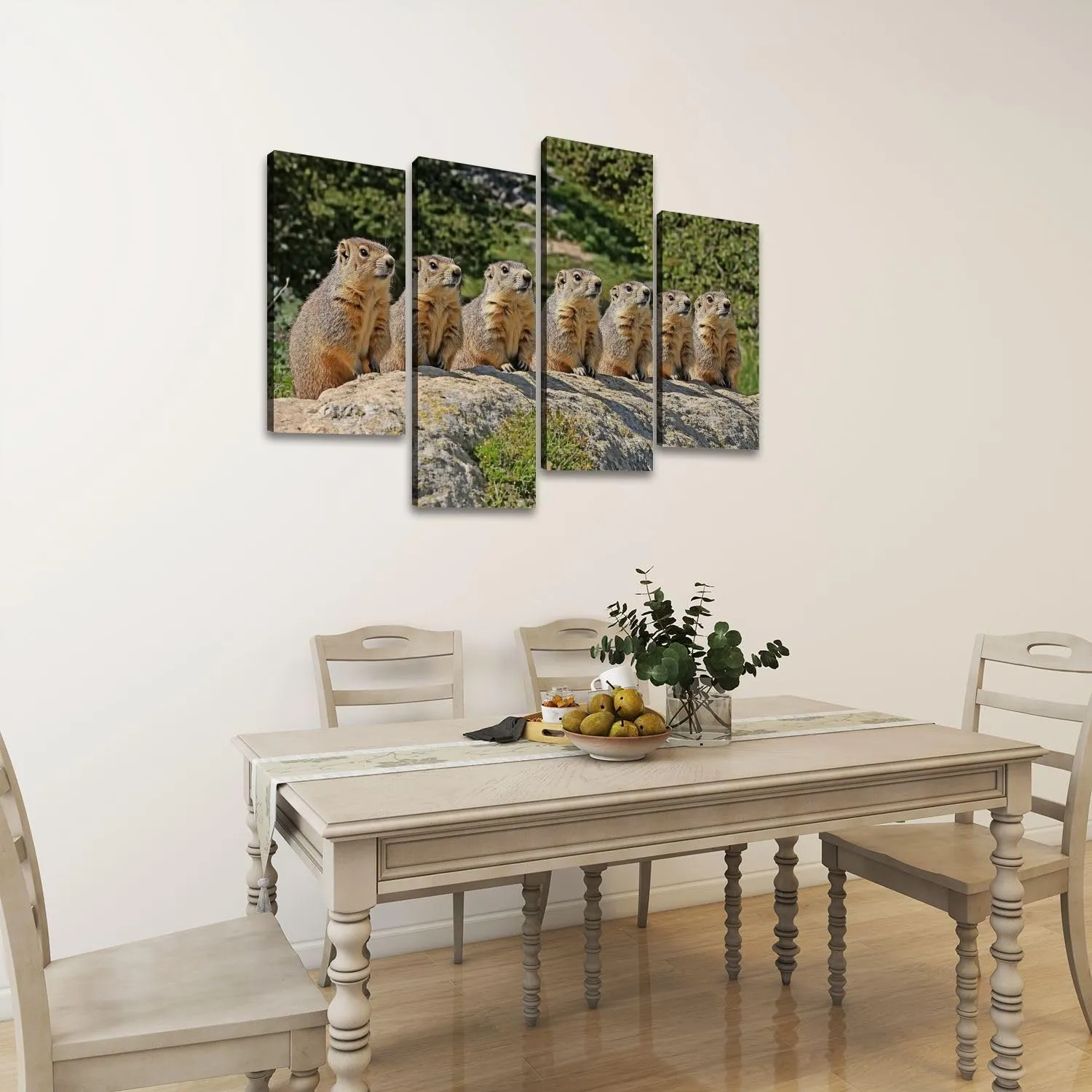Alpine Marmot marmota marmota Adults standing Rocks Alps South East Canvas Prints Wall Decor 4 Pieces Contemporary Framed Artworks for Living Room Bedroom Bathroom Office Home Decoration Gifts
