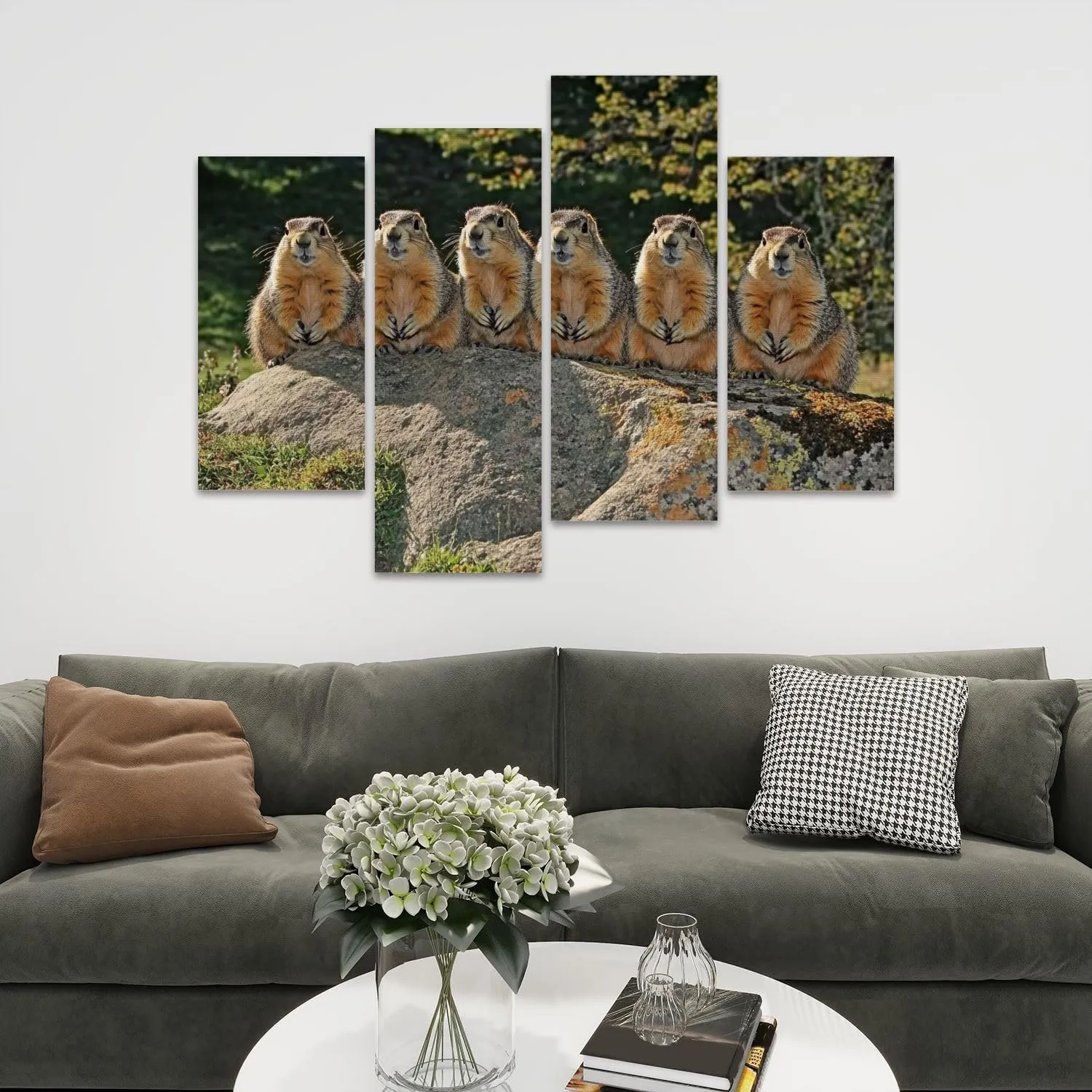 Alpine Marmot marmota marmota Adults standing Rocks Alps South East Canvas Prints Wall Decor 4 Pieces Contemporary Framed Artworks for Living Room Bedroom Bathroom Office Home Decoration Gifts