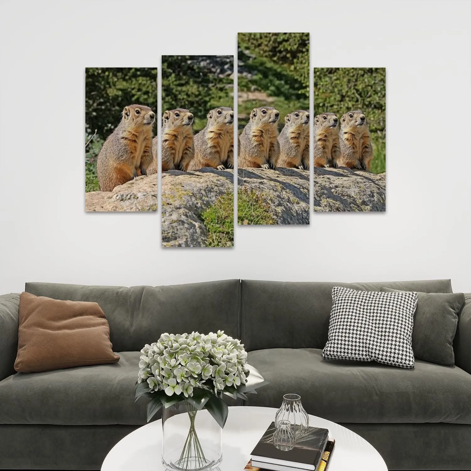Alpine Marmot marmota marmota Adults standing Rocks Alps South East Canvas Prints Wall Decor 4 Pieces Contemporary Framed Artworks for Living Room Bedroom Bathroom Office Home Decoration Gifts