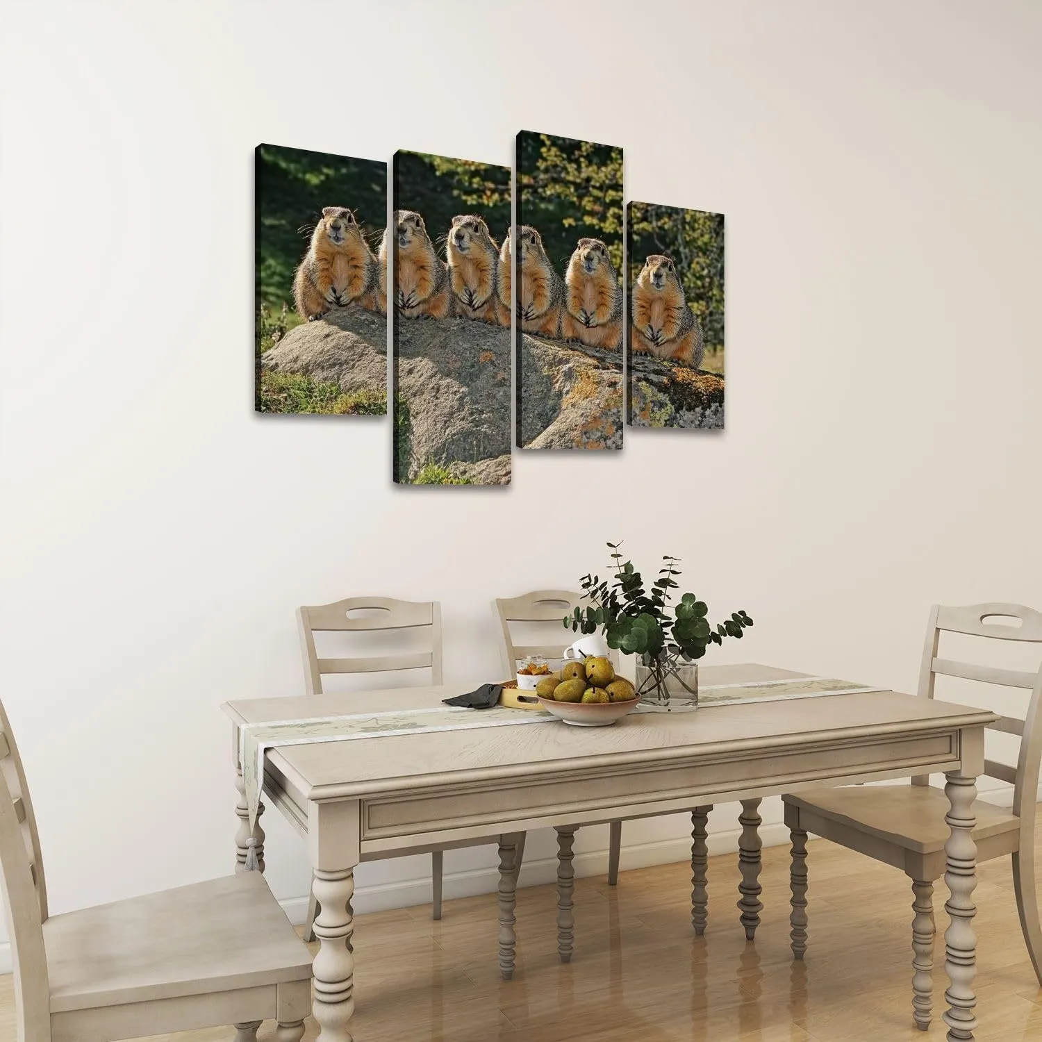 Alpine Marmot marmota marmota Adults standing Rocks Alps South East Canvas Prints Wall Decor 4 Pieces Contemporary Framed Artworks for Living Room Bedroom Bathroom Office Home Decoration Gifts