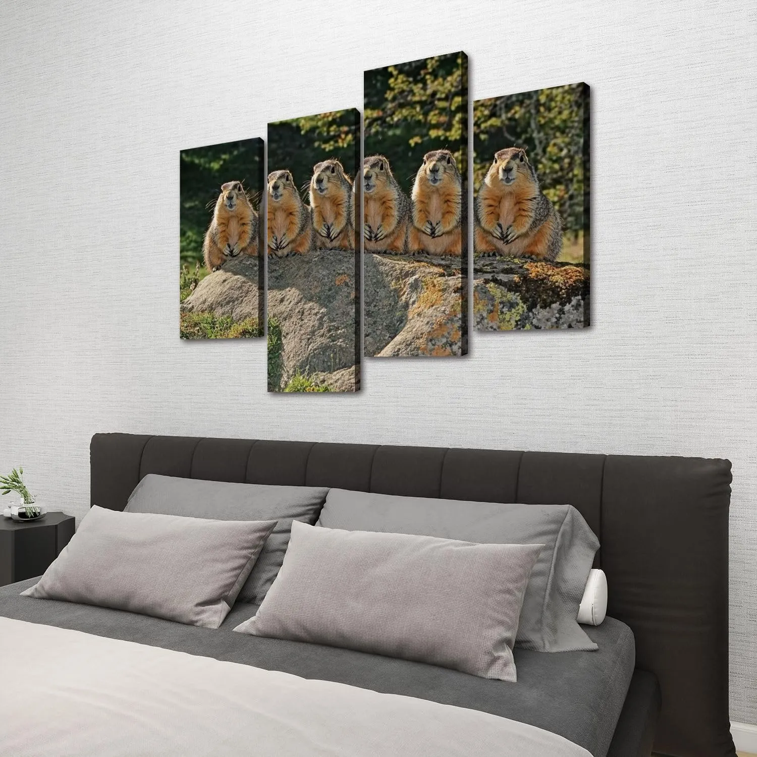 Alpine Marmot marmota marmota Adults standing Rocks Alps South East Canvas Prints Wall Decor 4 Pieces Contemporary Framed Artworks for Living Room Bedroom Bathroom Office Home Decoration Gifts