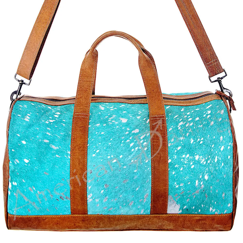 American Darling ADBGS174TRQ Duffel Hair On Genuine Leather Women Bag Western Handbag Purse
