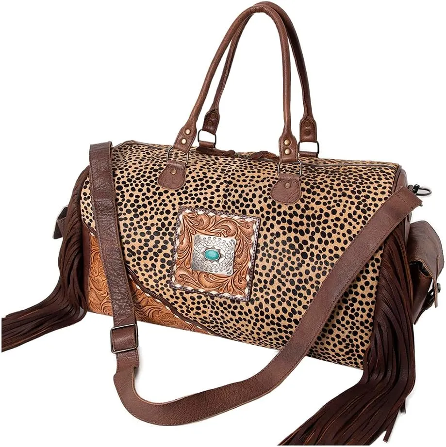 American Darling Duffel Hand Tooled Hair on Genuine Leather Western Women Bag | Handbag | Leather Duffle Bag | Weekend Bag | Travel Duffel Bags | Duffel Bag for Women | Leather Duffle Bag