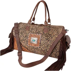 American Darling Duffel Hand Tooled Hair on Genuine Leather Western Women Bag | Handbag | Leather Duffle Bag | Weekend Bag | Travel Duffel Bags | Duffel Bag for Women | Leather Duffle Bag