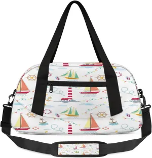 Anchor Lighthouse And Sailboat Kids Duffel Bag Lightweight Waterproof Sports Gym Bag with Front Zipper Pocket Foldable Weekender Overnight Bag for School Practice Gymnastic Ballet