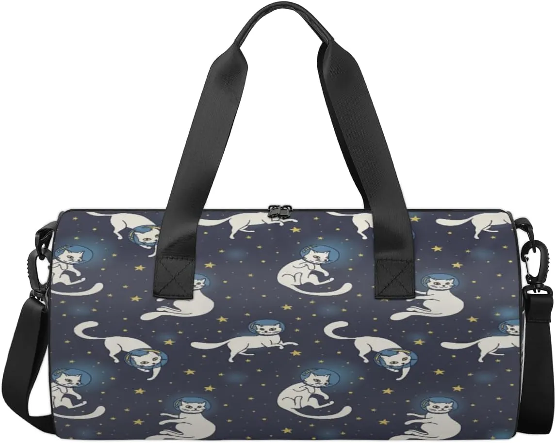 Animal Cat Universe Space Sports Duffel Bag, Gym Tote Bag Waterproof Weekender Travel Bag for Overnight Travel Luggage Workout Women Men
