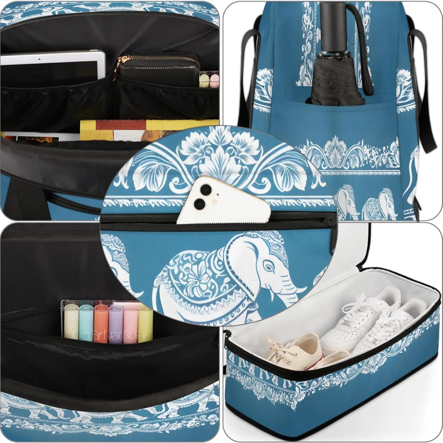 Animal Elephant Blue Travel Duffel Bags for Women & Men Large Sports Gym Bags Foldie Weekender Overnight Bag Carry On Tote Bag With Shoe Compartment Personal Item Bag for Travel Sports Gym