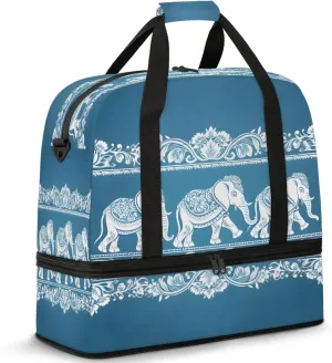 Animal Elephant Blue Travel Duffel Bags for Women & Men Large Sports Gym Bags Foldie Weekender Overnight Bag Carry On Tote Bag With Shoe Compartment Personal Item Bag for Travel Sports Gym