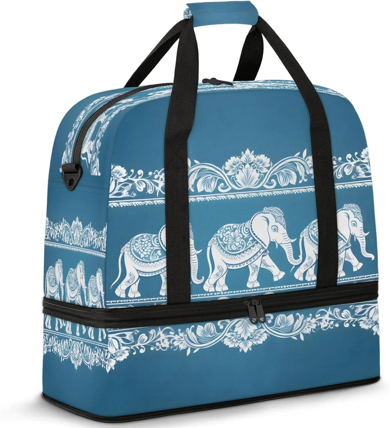 Animal Elephant Blue Travel Duffel Bags for Women & Men Large Sports Gym Bags Foldie Weekender Overnight Bag Carry On Tote Bag With Shoe Compartment Personal Item Bag for Travel Sports Gym