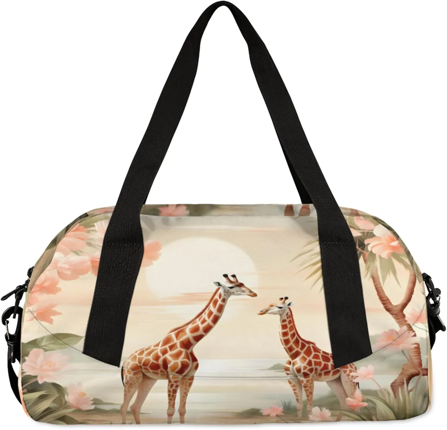 Animal Giraffe Flowers Kids Duffel Bag Lightweight Waterproof Sports Gym Bag with Front Zipper Pocket Foldable Weekender Overnight Bag for School Practice Gymnastic Ballet